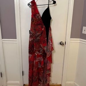Asymmetrical Drapey Print Lace Gown